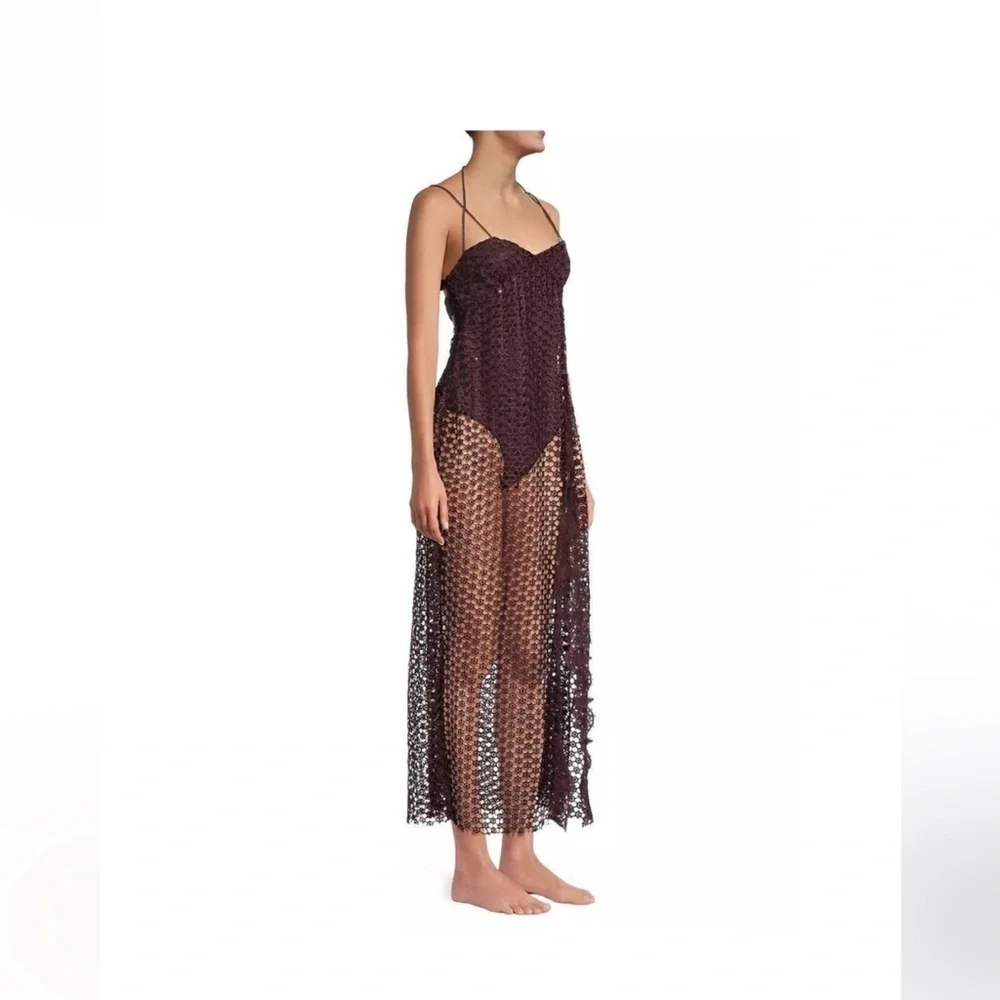 Free People Brown Crochet Asymmetrical Beach Cover Up Dress Boho Resort Small - Picture 12 of 14